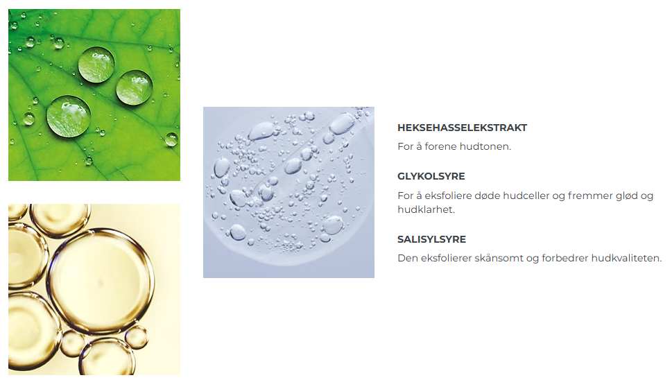 Heksehasselekstrakt, glykolsyre og salisylsyre