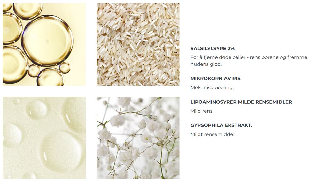 Salisylsyre, riskorn, lipoaminosyrer og gypsophila ekstrakt