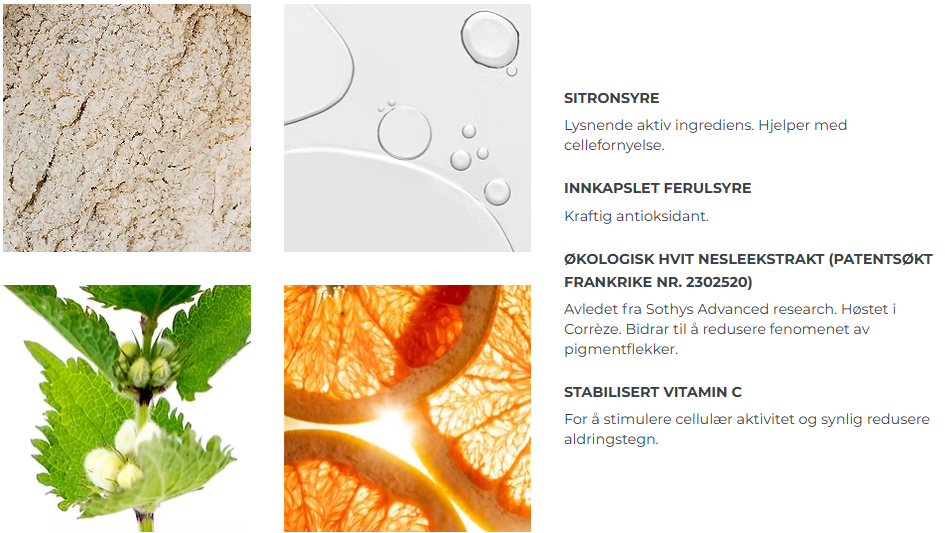 Sitronsyre, Innkapslet ferulsyre, økologisk hvit nesleekstrakt og vitamin C