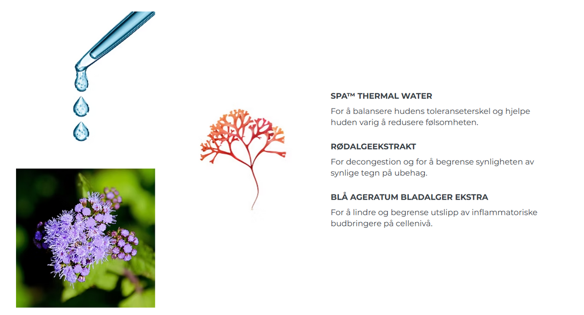 Spa thermal water, Rødalgeekstrakt og blå ageratum bladalger ekstrakt
