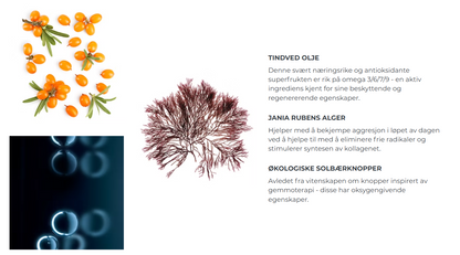 Tindved olje, Jania rubens alger og økologiske solbærknopper
